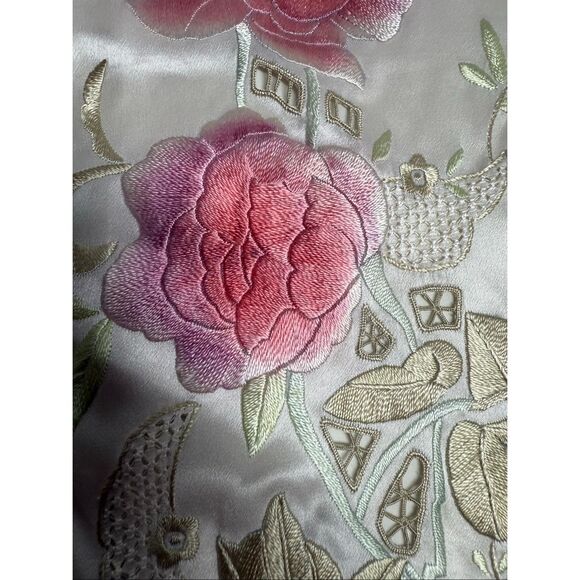VTG Beautifulleaf Chinese Silk Embroidered Floral Top Blouse Button Up Sz XL - Picture 8 of 12